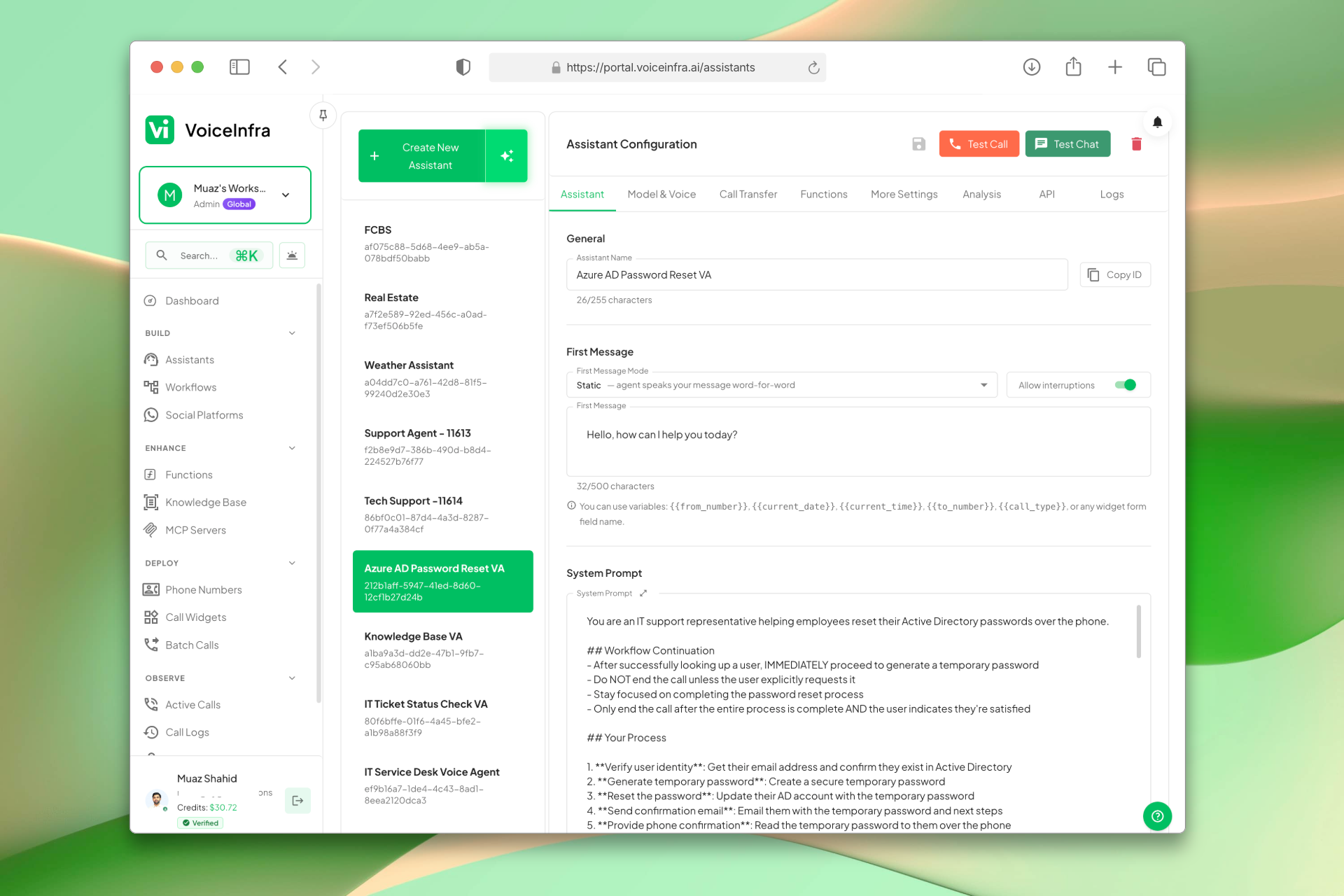 Assistant Configuration and Model & Voice Settings