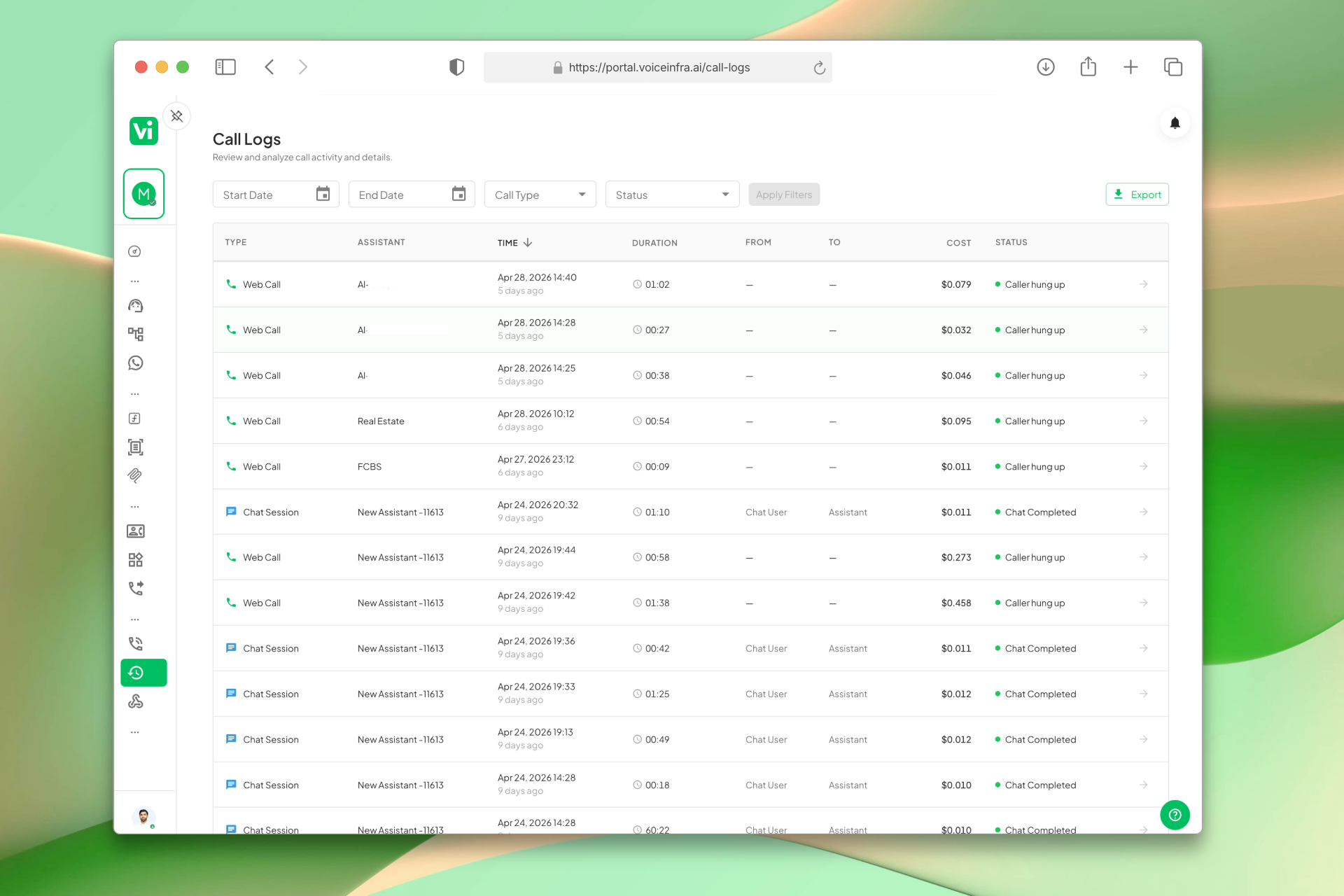 Call Logs Table
