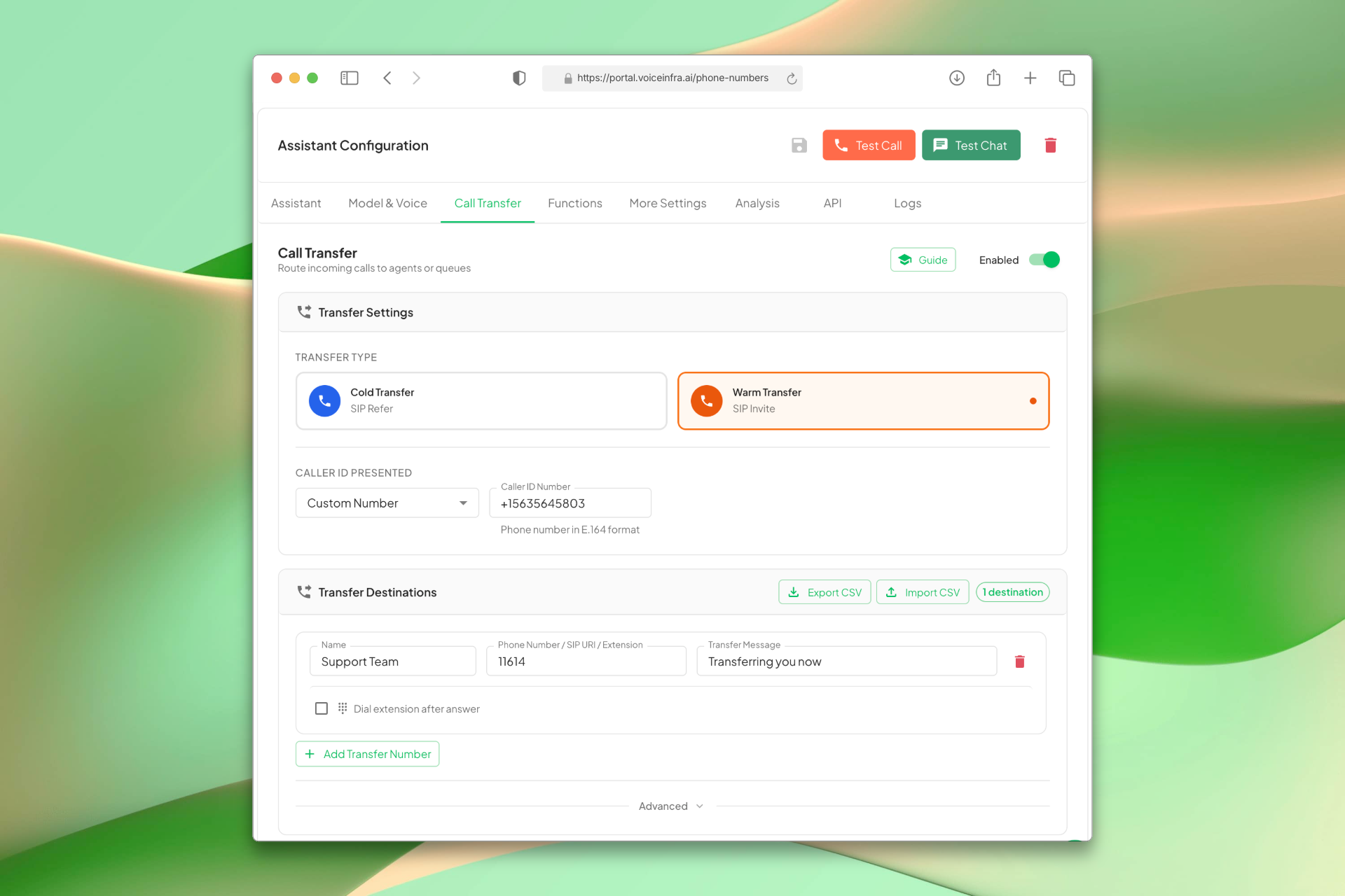 Call Transfer Configuration