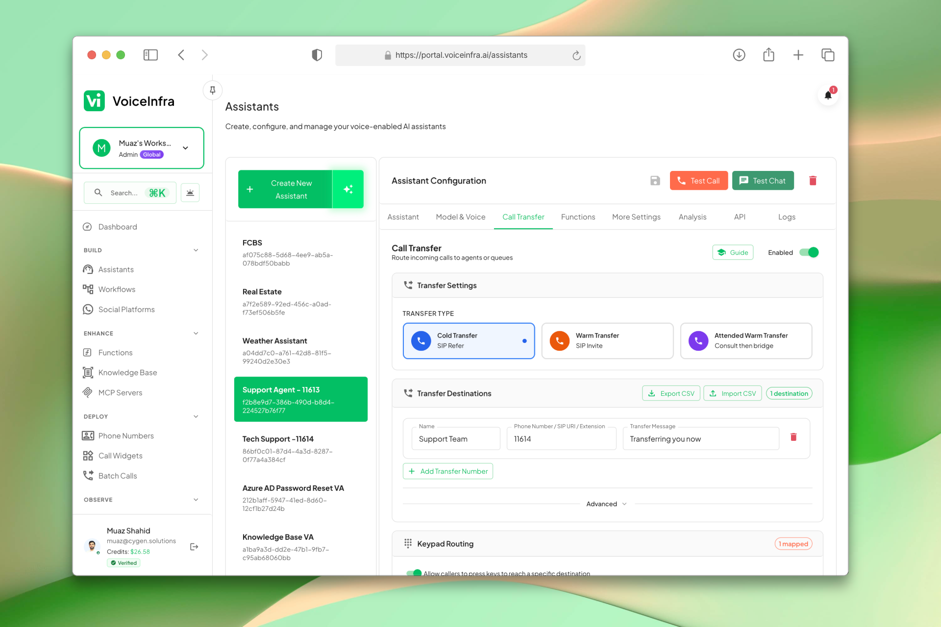 Transfer Settings and Destinations