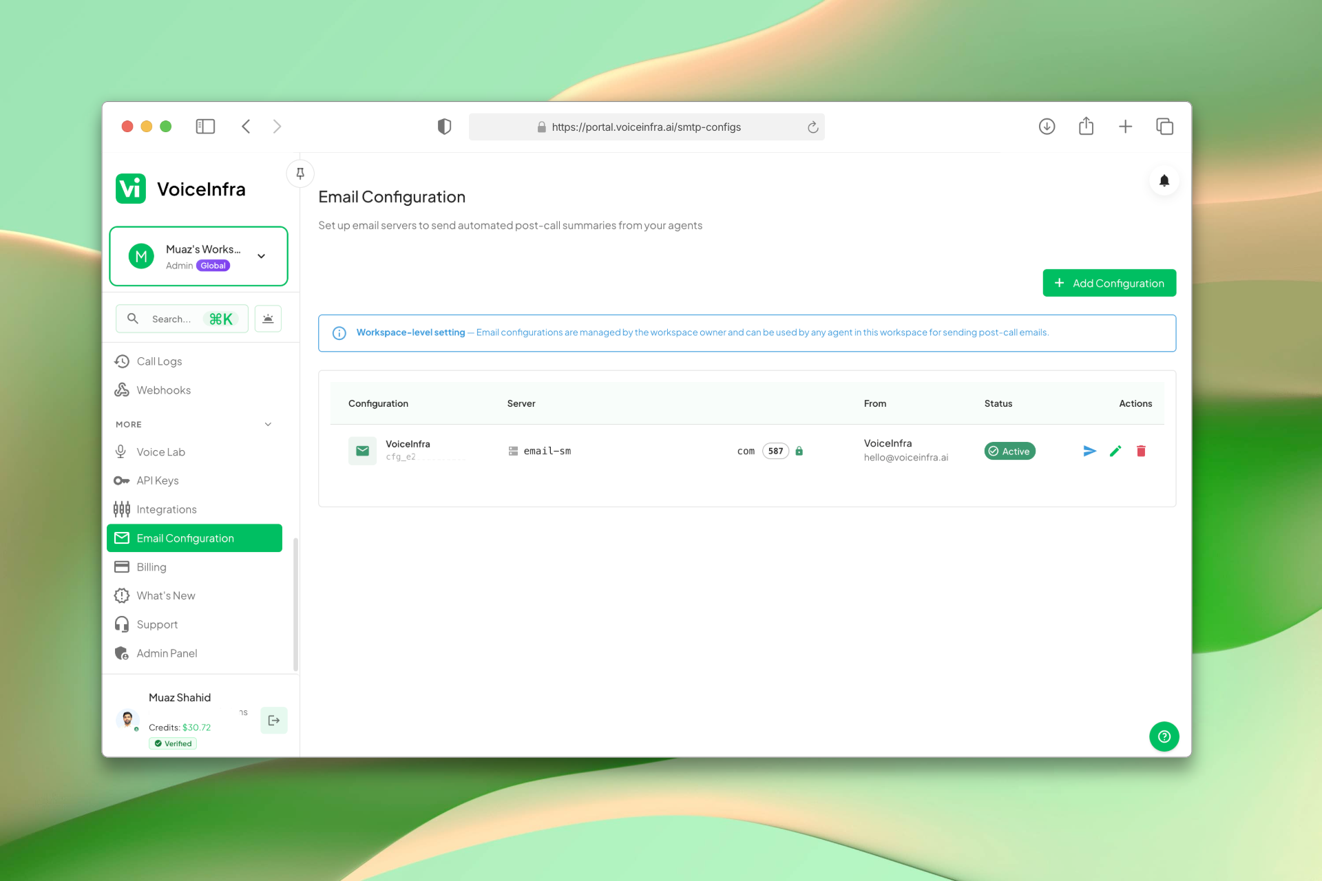 Email Configuration Dashboard