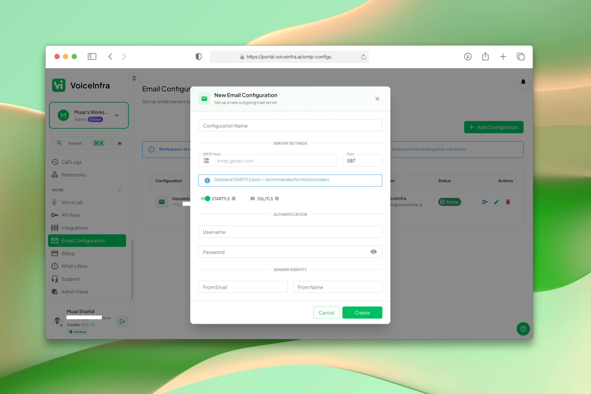 New Email Configuration Form
