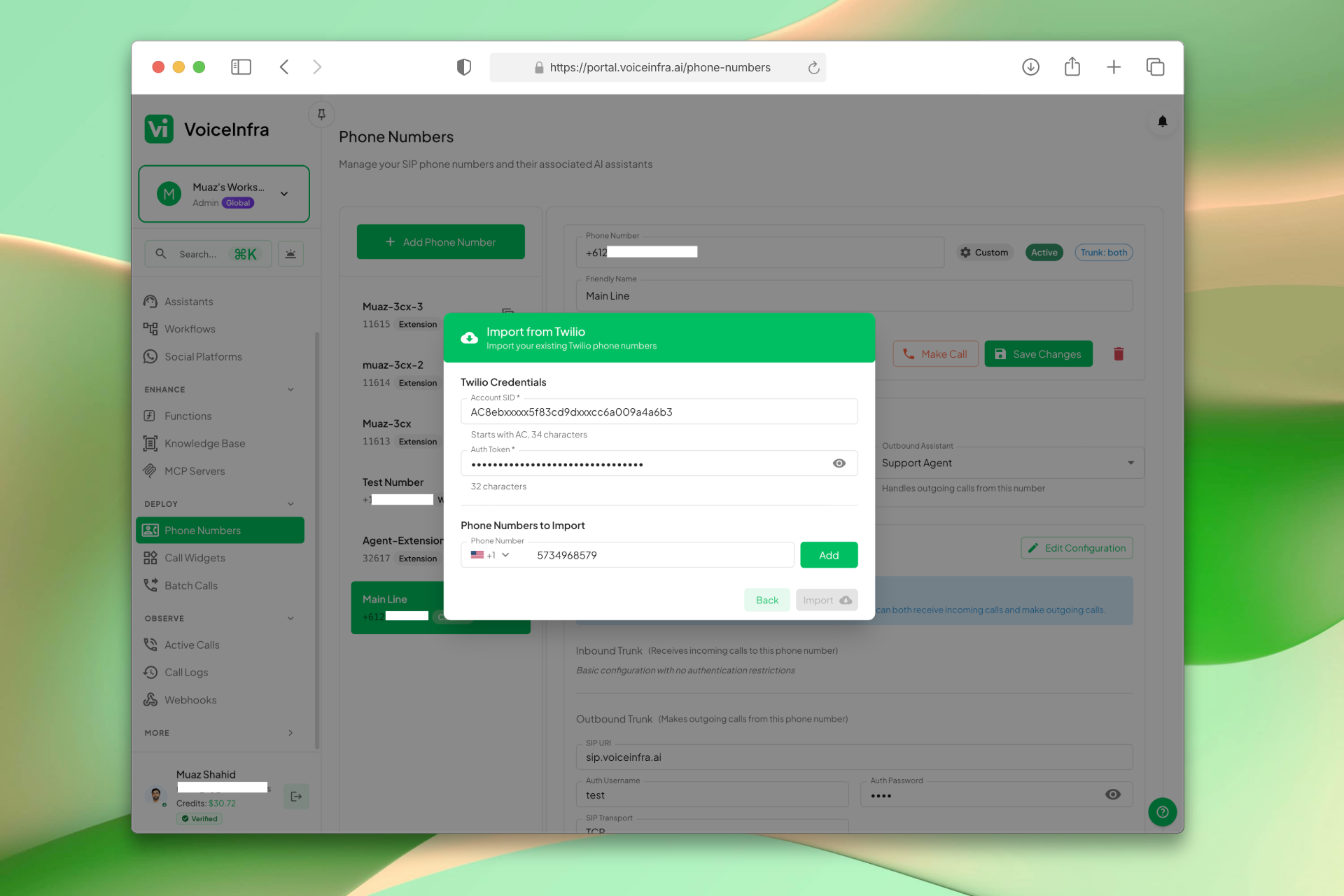 Import from Twilio Modal