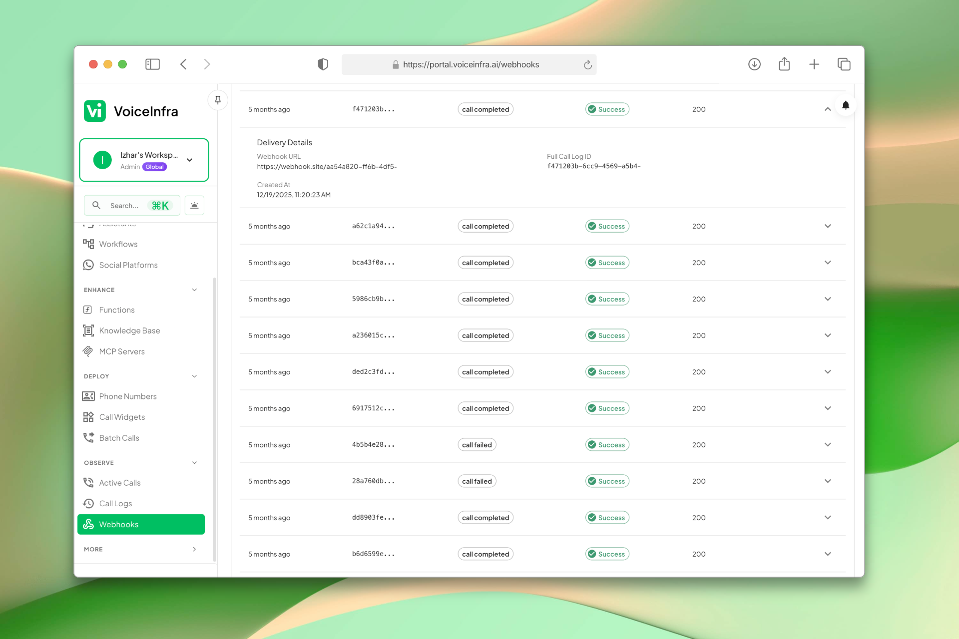 Webhook Delivery Logs
