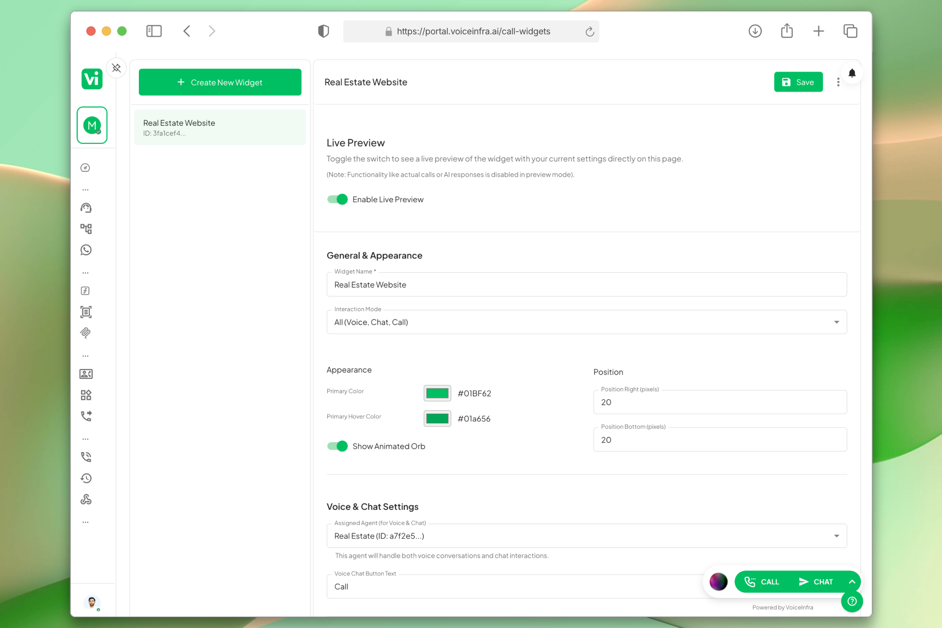 Voice and Chat Widget Interface