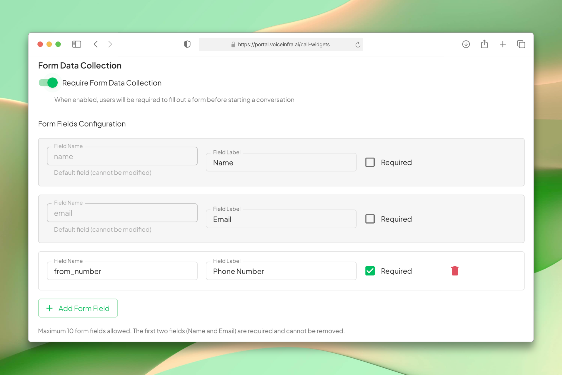Lead Capture Form Configuration